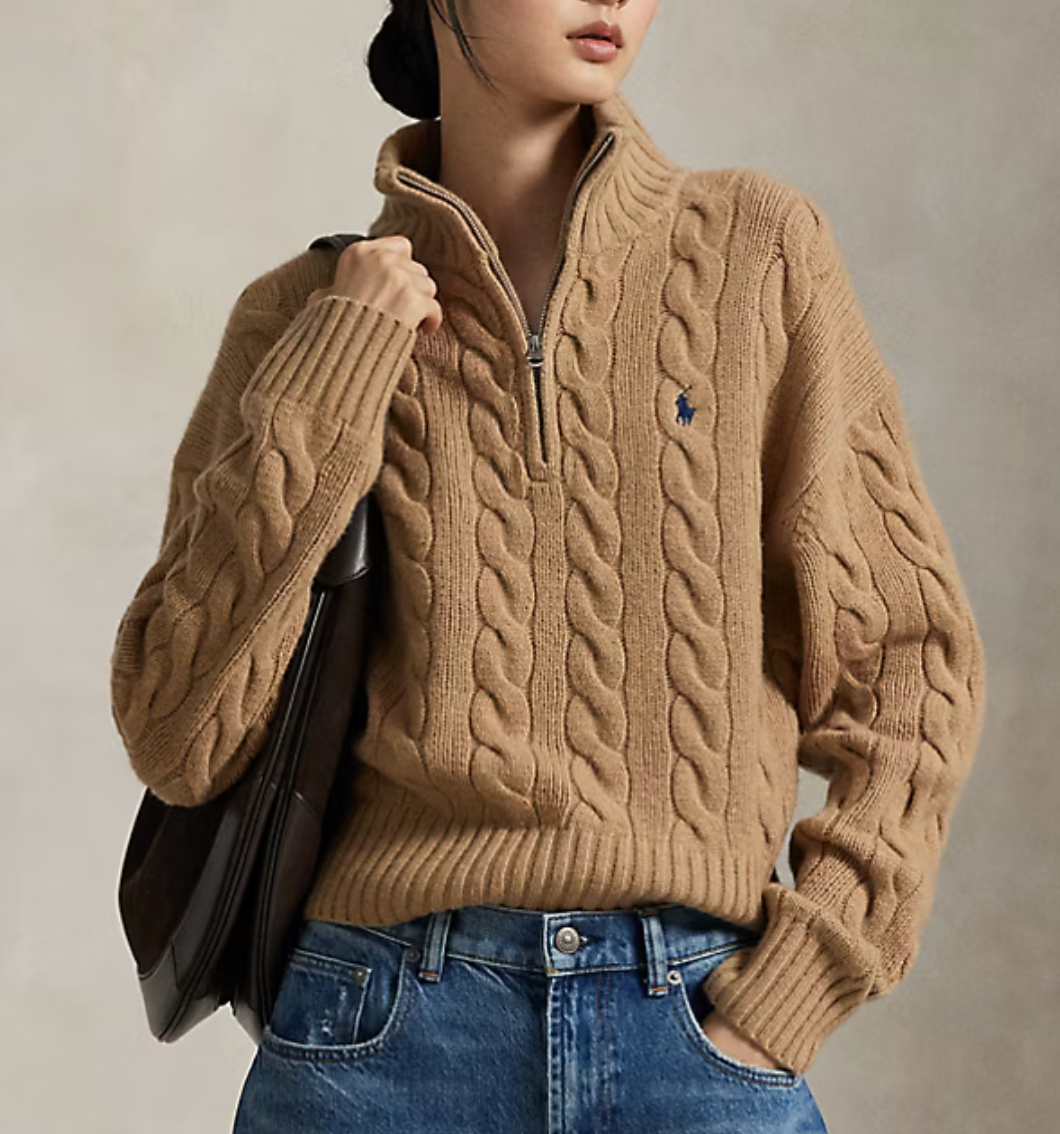 Polo Ralph Lauren Cable Wool-Cashmere Half-Zip Sweater Save your Wishlist - Collection Camel Melange