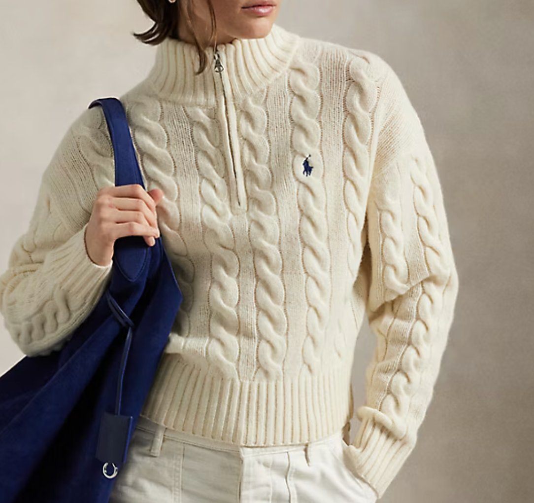Polo Ralph Lauren Cable Wool-Cashmere Half-Zip Sweater Save your Wishlist - Authentic Cream