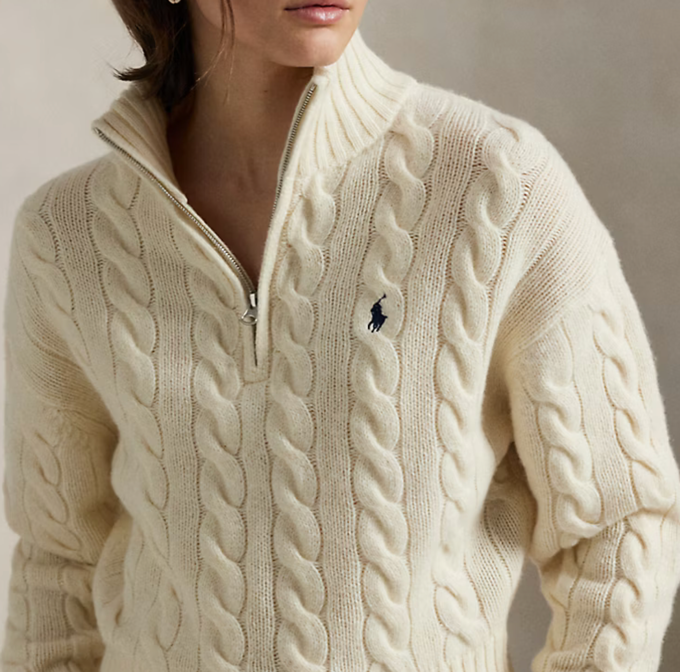 Polo Ralph Lauren Cable Wool-Cashmere Half-Zip Sweater Save your Wishlist - Authentic Cream