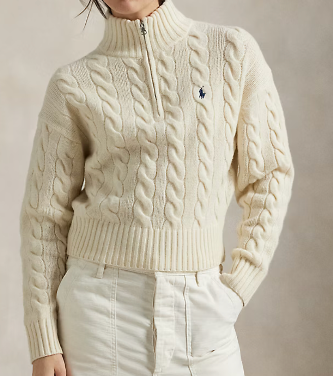 Polo Ralph Lauren Cable Wool-Cashmere Half-Zip Sweater Save your Wishlist - Authentic Cream