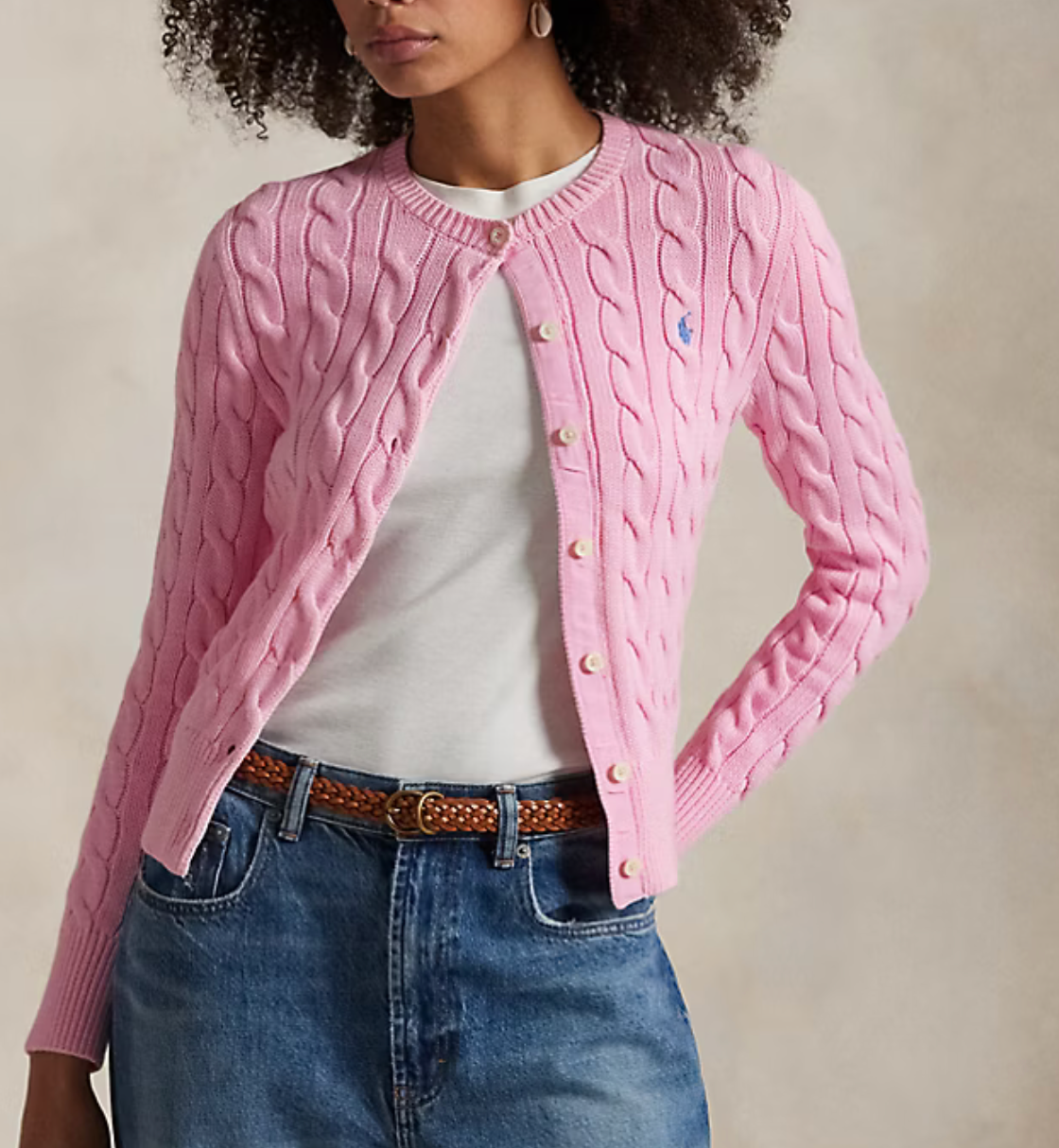 Polo Ralph Lauren Cable-Knit Cotton Crewneck - Carmel Pink