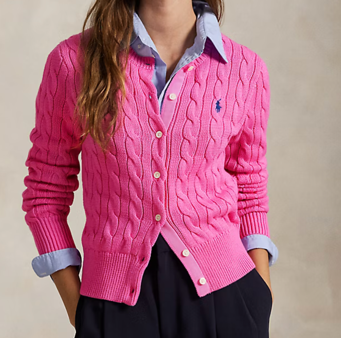 Polo Ralph Lauren Cable-Knit Cotton Crewneck - Dalia Pink