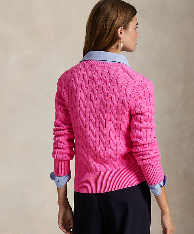 Polo Ralph Lauren Cable-Knit Cotton Crewneck - Dalia Pink