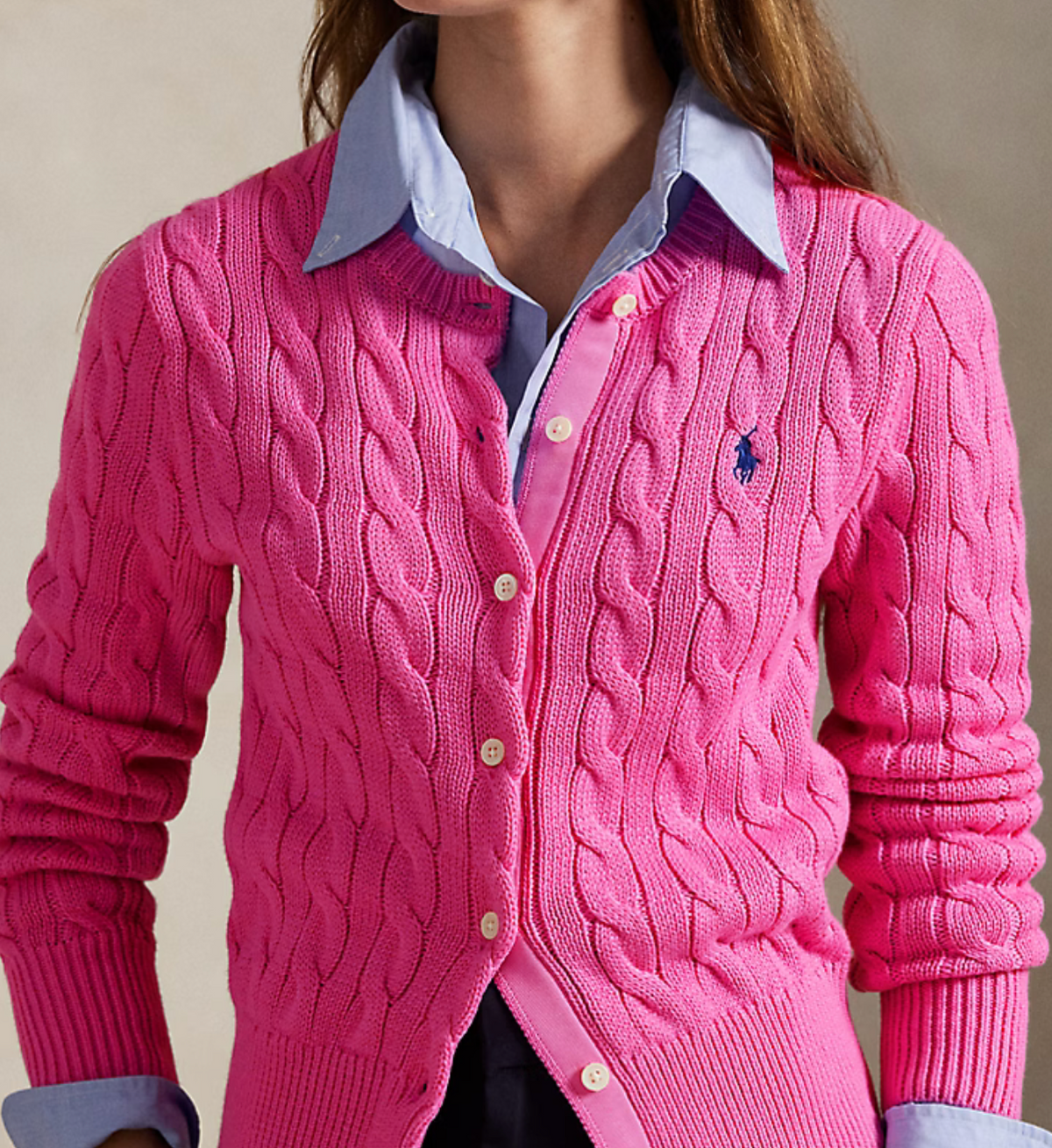 Polo Ralph Lauren Cable-Knit Cotton Crewneck - Dalia Pink
