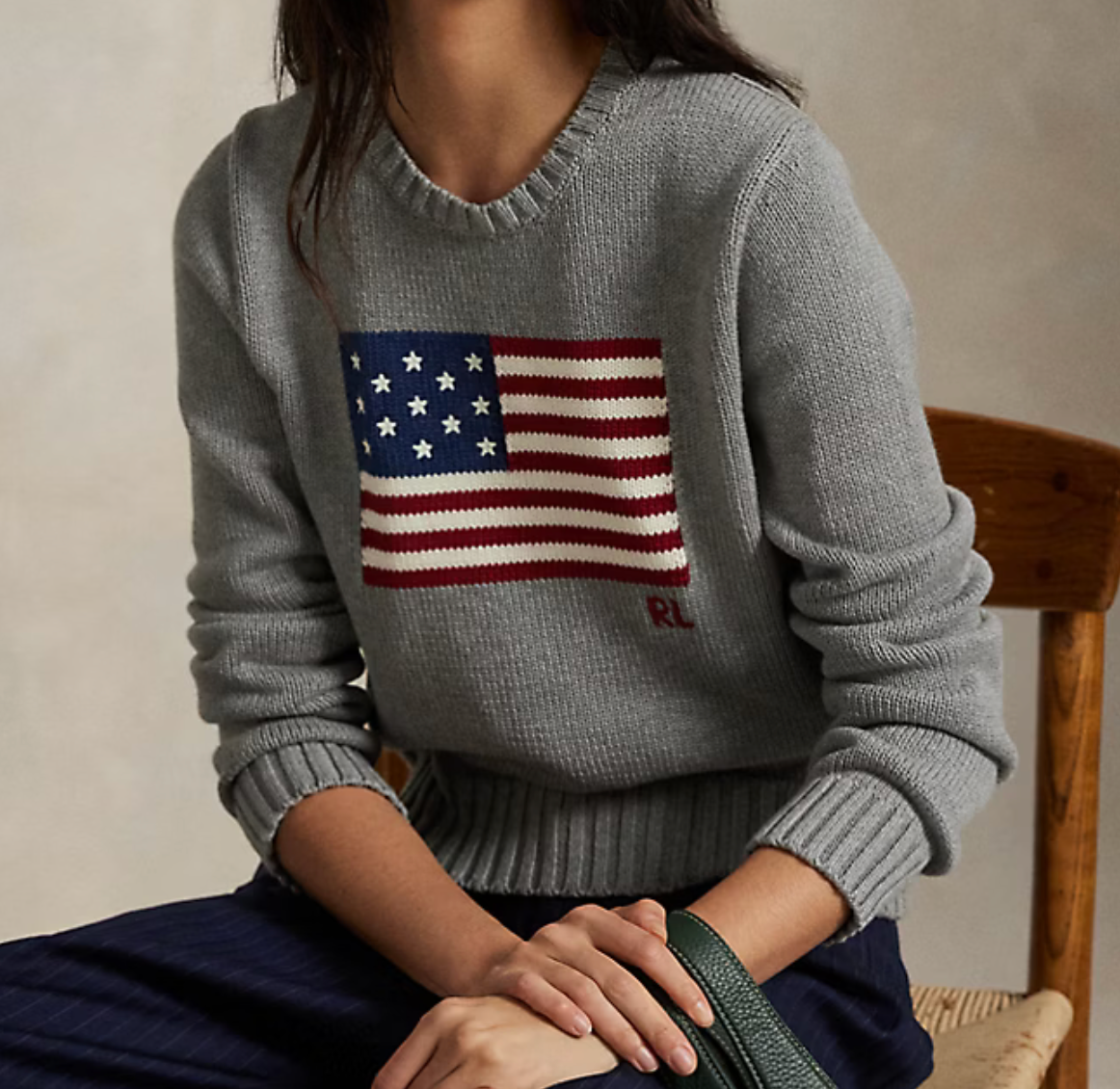 Polo Ralph Lauren Flag Cotton Crewneck Sweater - Drift Grey Melange