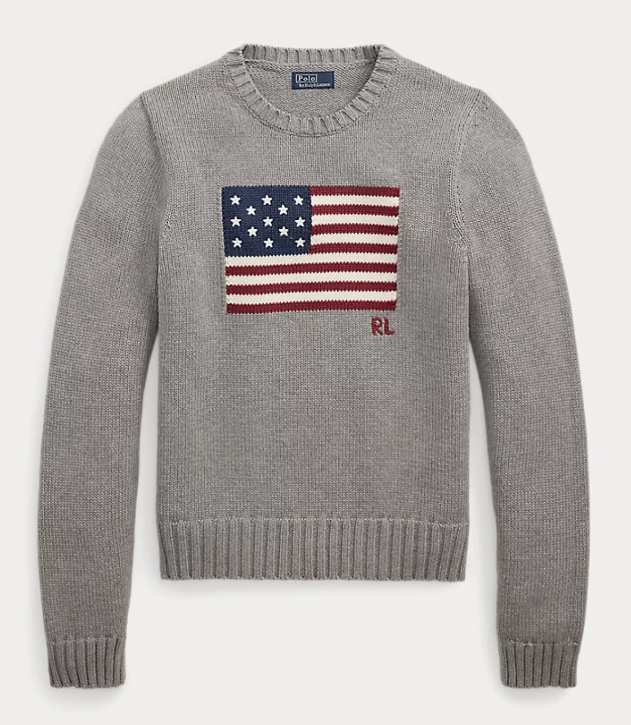 Polo Ralph Lauren Flag Cotton Crewneck Sweater - Drift Grey Melange