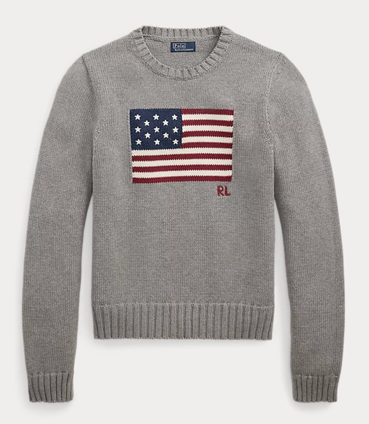 Polo Ralph Lauren Flag Cotton Crewneck Sweater - Drift Grey Melange