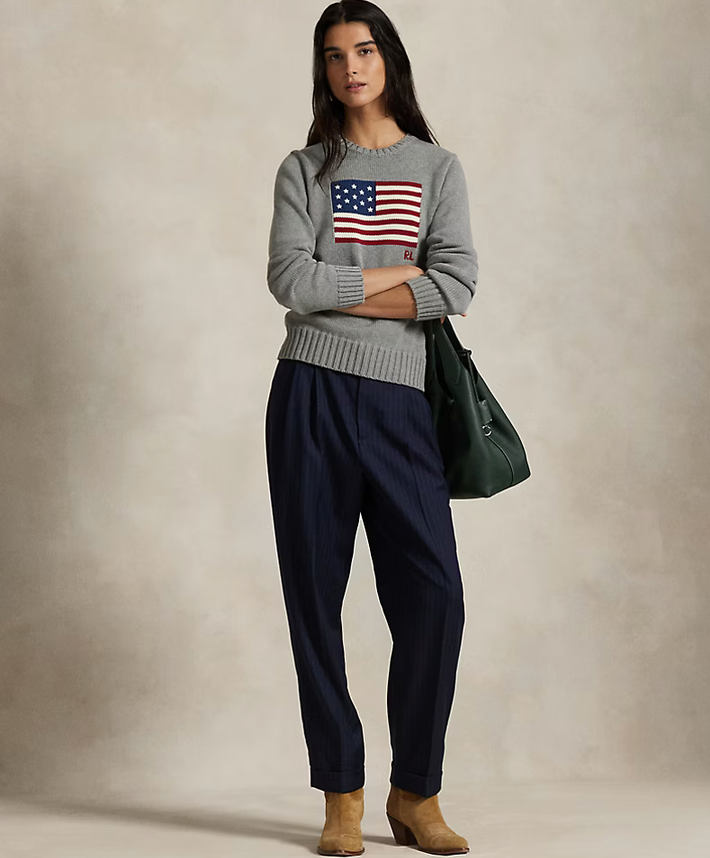 Polo Ralph Lauren Flag Cotton Crewneck Sweater - Drift Grey Melange