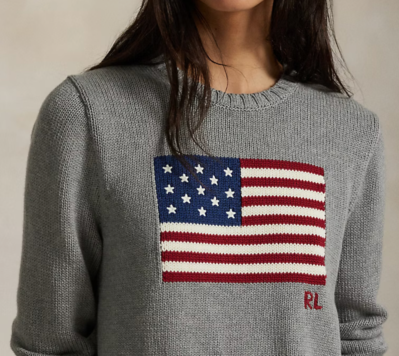 Polo Ralph Lauren Flag Cotton Crewneck Sweater - Drift Grey Melange