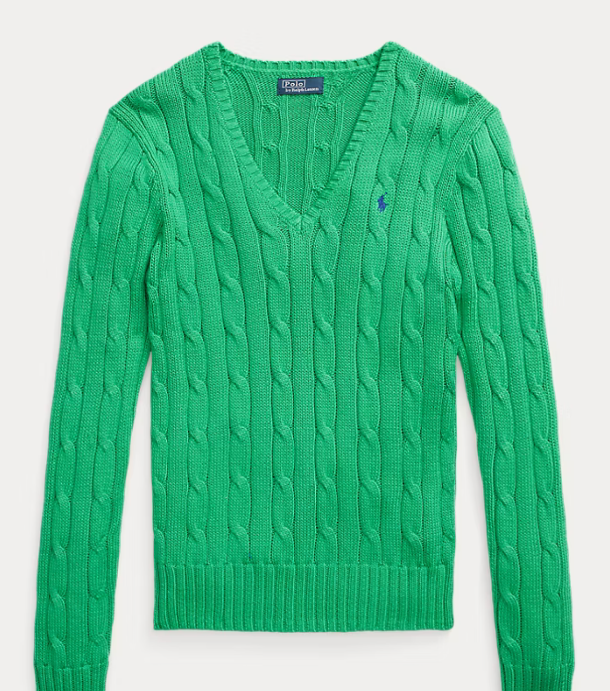 Polo Ralph Lauren Cable-Knit Cotton V-Neck Sweater - Green