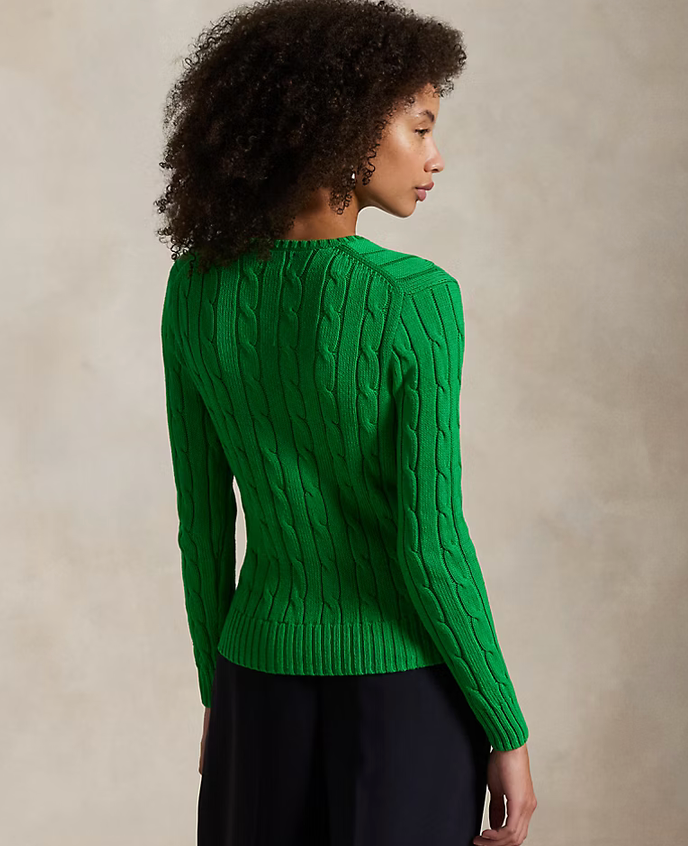 Polo Ralph Lauren Cable-Knit Cotton V-Neck Sweater - Green