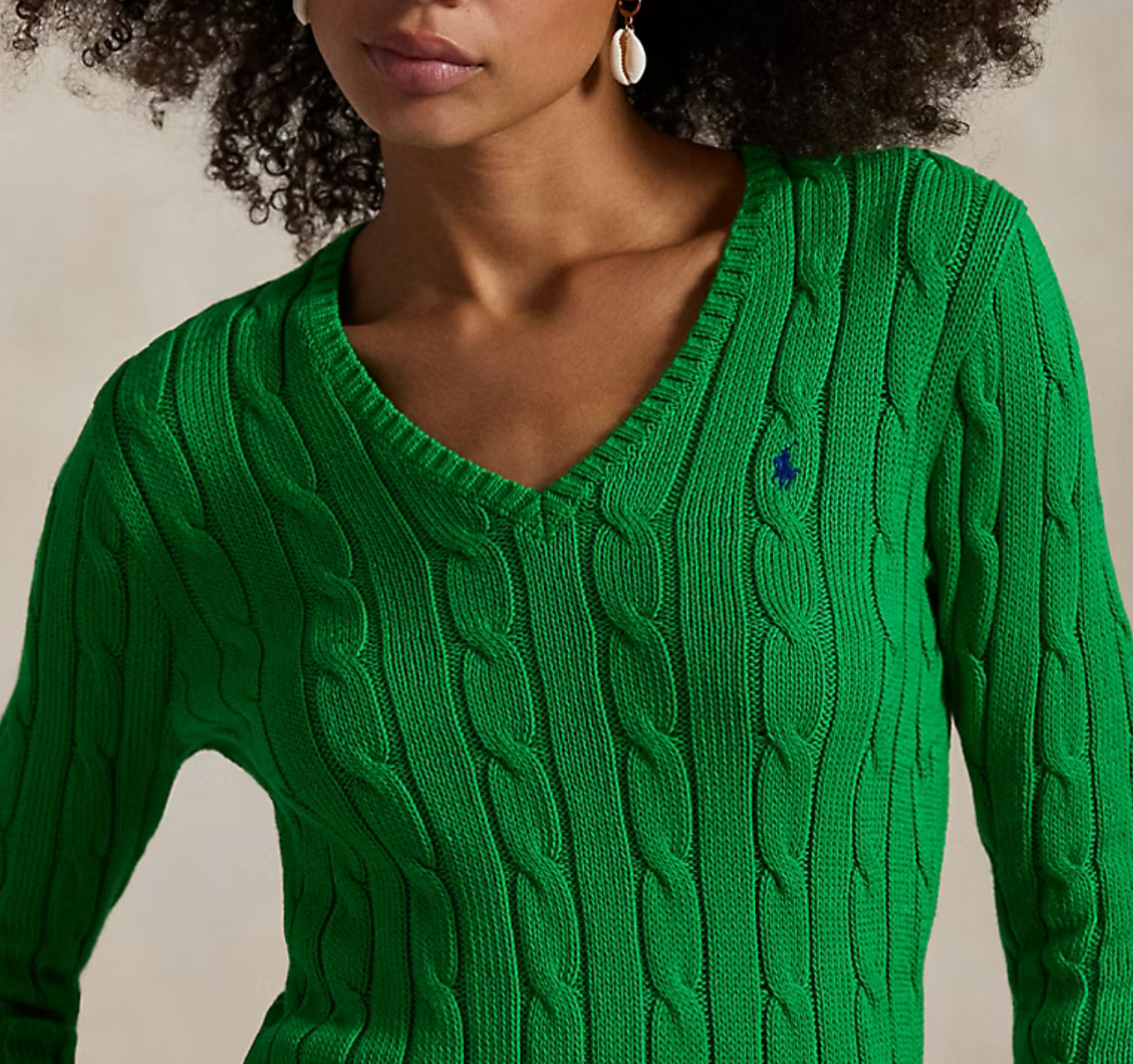 Polo Ralph Lauren Cable-Knit Cotton V-Neck Sweater - Green