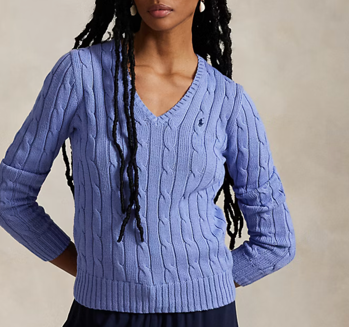 Polo Ralph Lauren Cable-Knit Cotton V-Neck Sweater - New Litchfield Blue