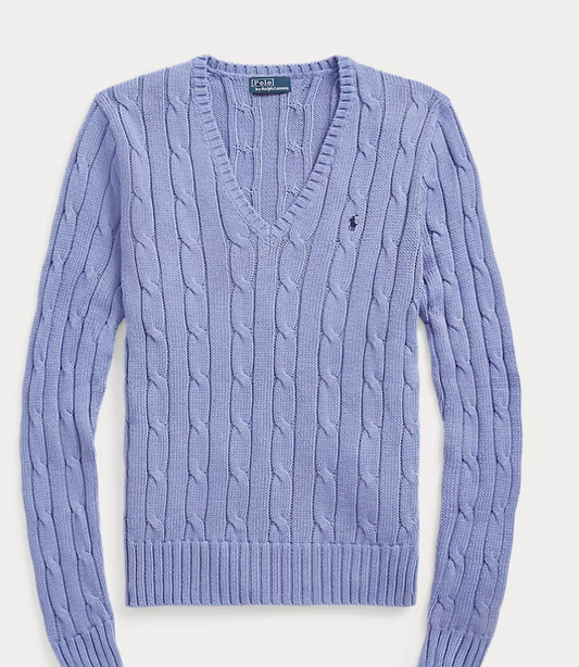 Polo Ralph Lauren Cable-Knit Cotton V-Neck Sweater - New Litchfield Blue