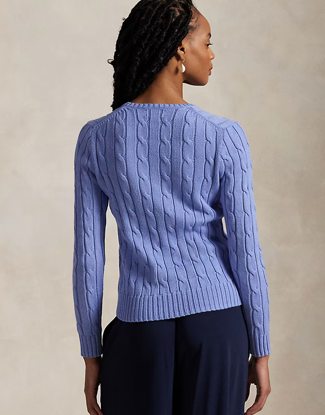 Polo Ralph Lauren Cable-Knit Cotton V-Neck Sweater - New Litchfield Blue