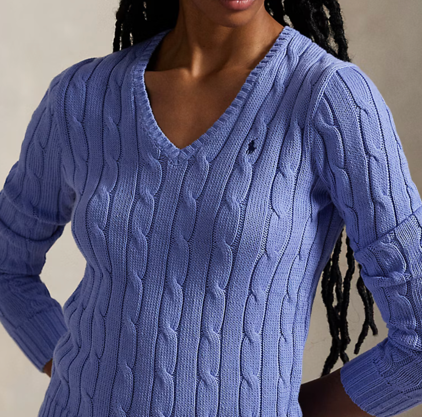Polo Ralph Lauren Cable-Knit Cotton V-Neck Sweater - New Litchfield Blue