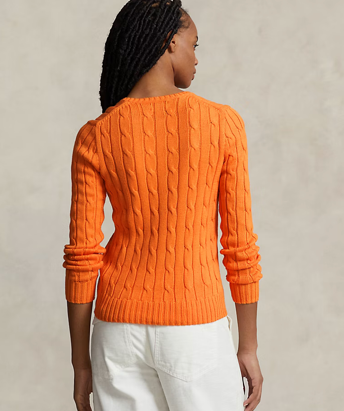 Polo Ralph Lauren Cable-Knit Cotton V-Neck Sweater -  Sun Orange
