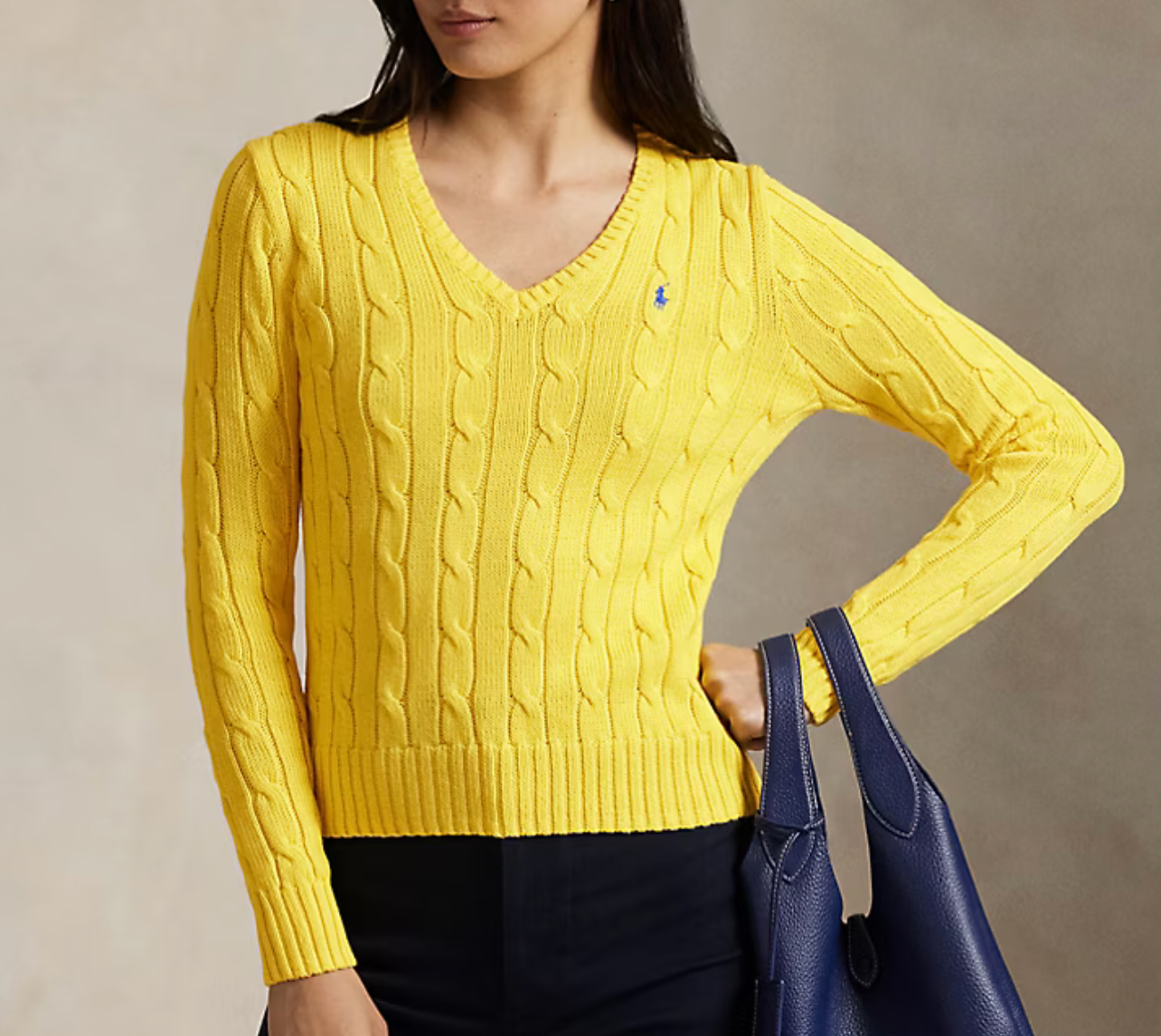 Polo Ralph Lauren Cable-Knit Cotton V-Neck Sweater - Trainer Yellow
