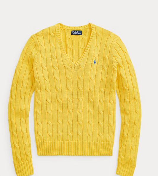 Polo Ralph Lauren Cable-Knit Cotton V-Neck Sweater - Trainer Yellow
