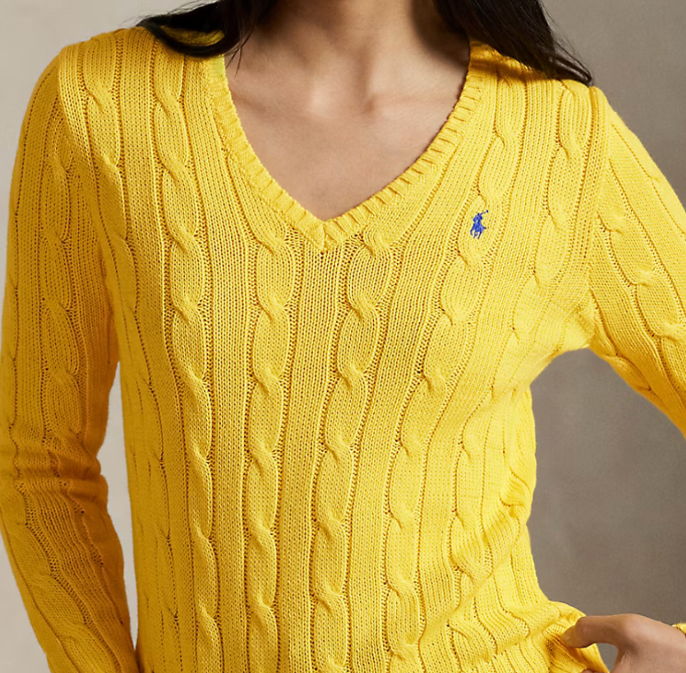 Polo Ralph Lauren Cable-Knit Cotton V-Neck Sweater - Trainer Yellow