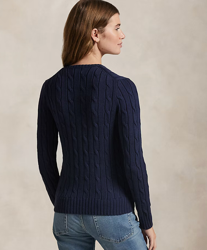 Polo Ralph Lauren Cable-Knit Cotton V-Neck Sweater - Hunter Navy