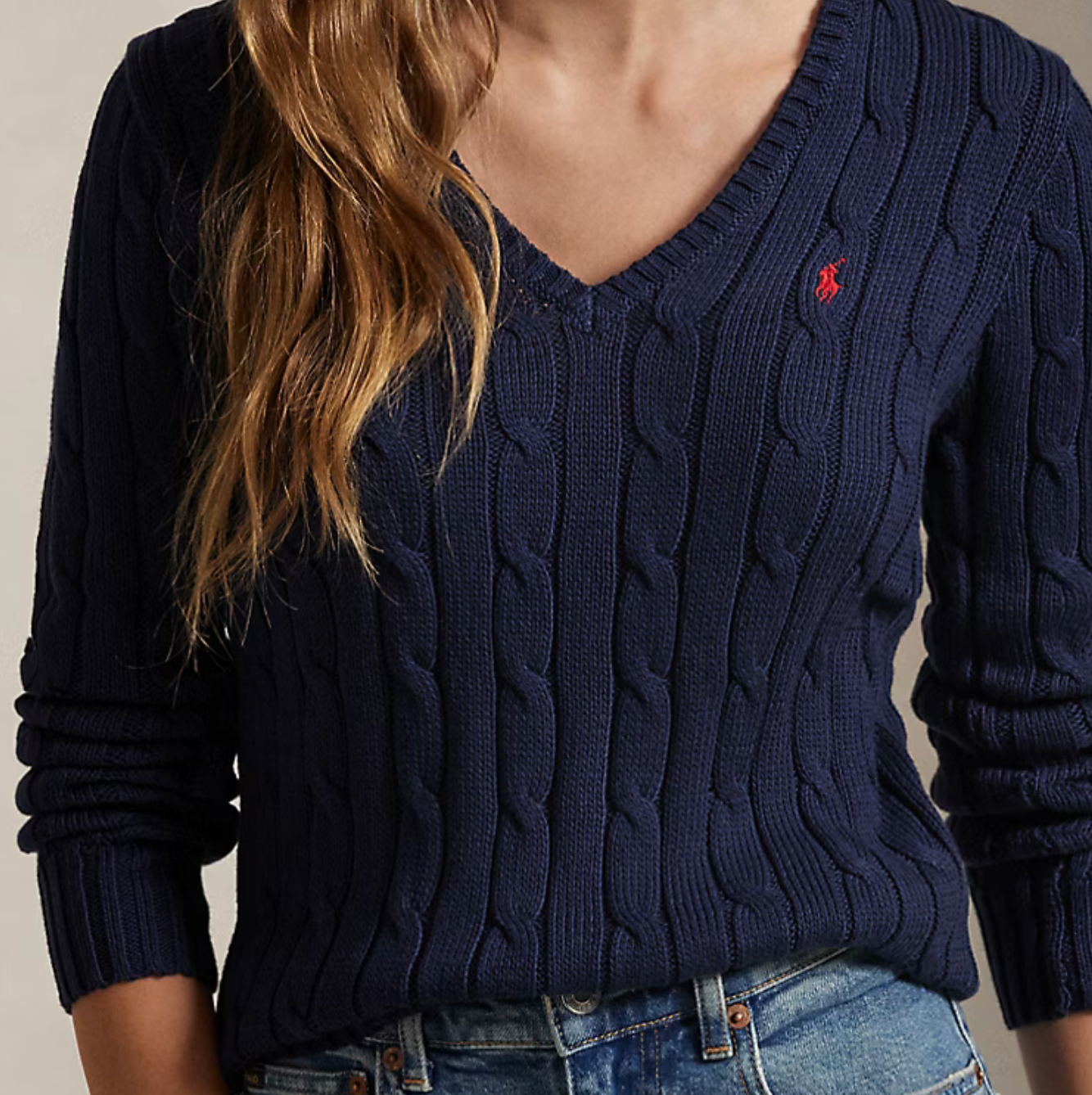 Polo Ralph Lauren Cable-Knit Cotton V-Neck Sweater - Hunter Navy