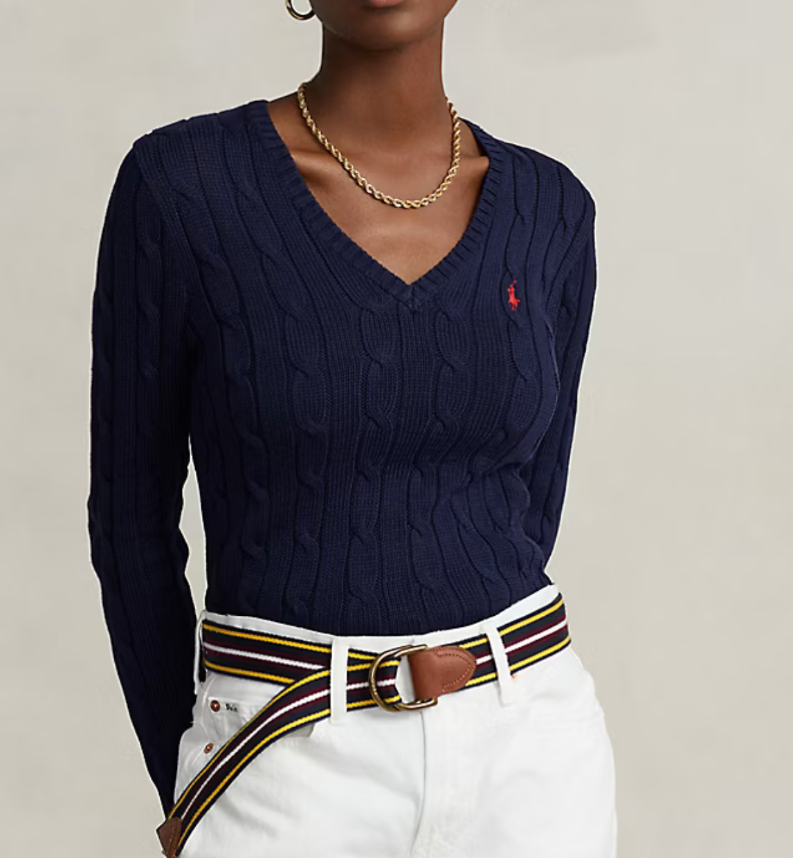 Polo Ralph Lauren Cable-Knit Cotton V-Neck Sweater - Hunter Navy