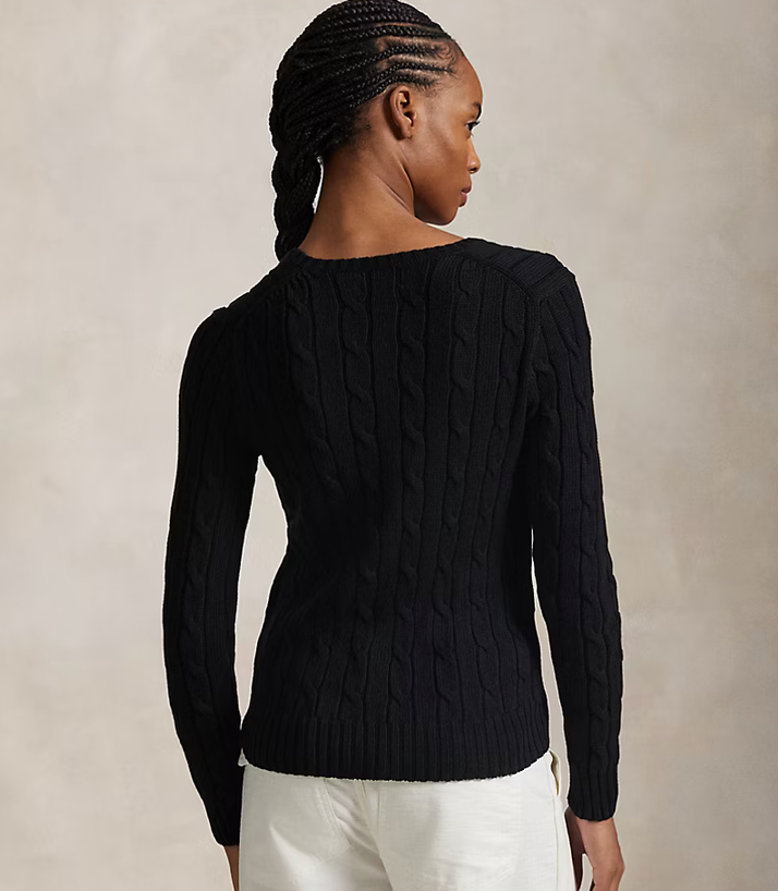 Polo Ralph Lauren Cable-Knit Cotton V-Neck Sweater - Polo Black/White