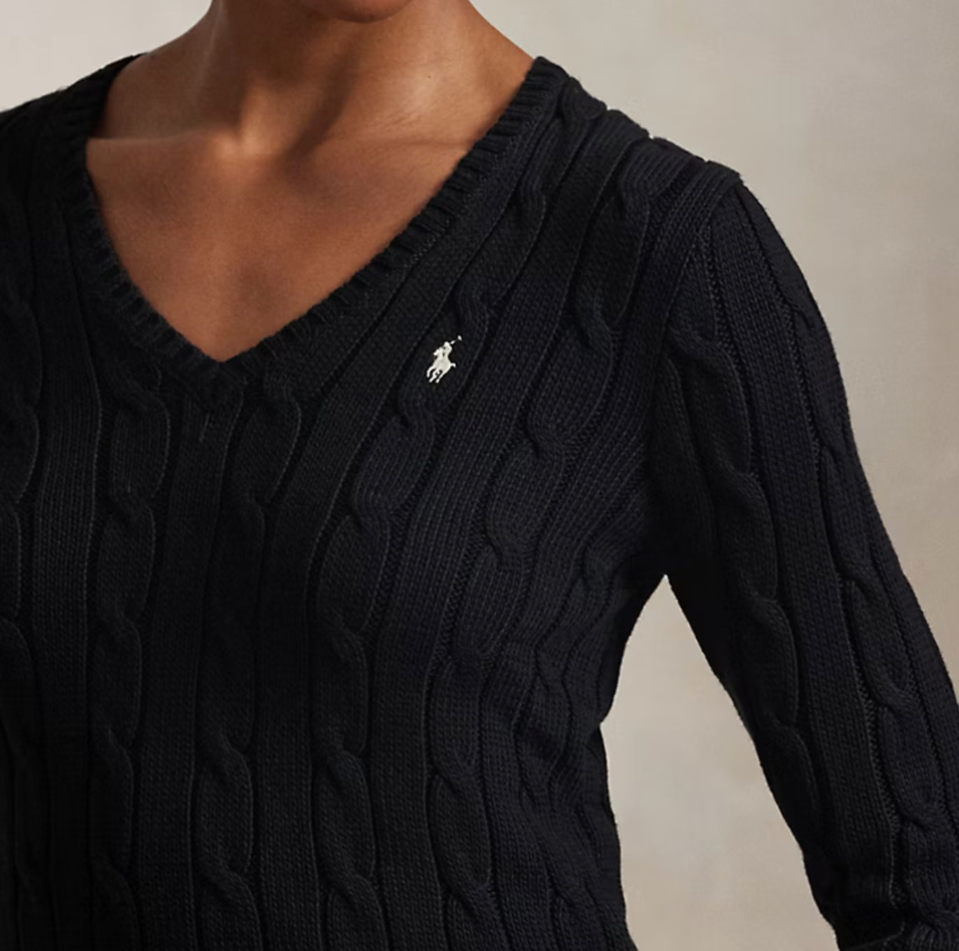 Polo Ralph Lauren Cable-Knit Cotton V-Neck Sweater - Polo Black/White