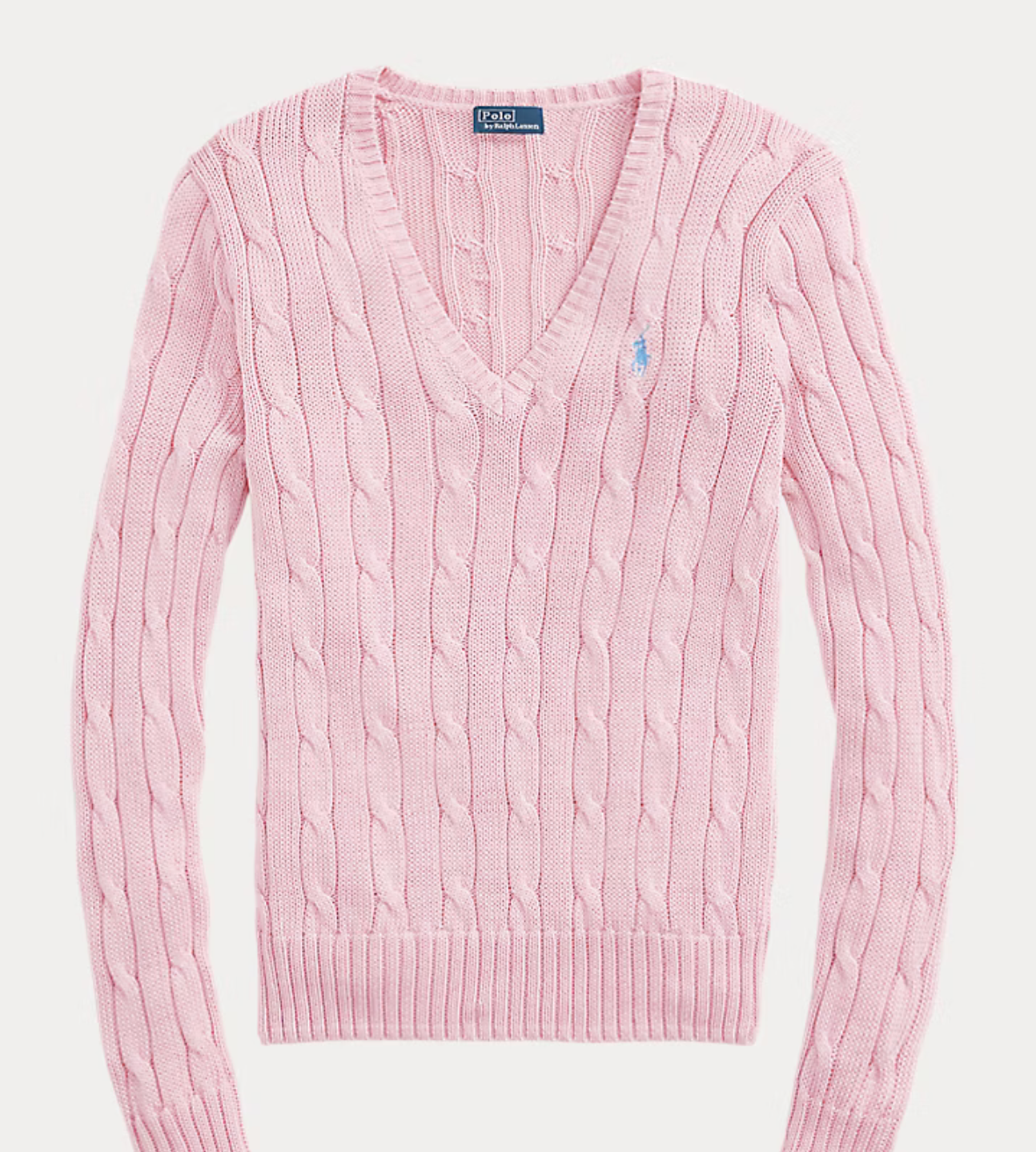 Polo Ralph Lauren Cable-Knit Cotton V-Neck Sweater - Carmel Pink