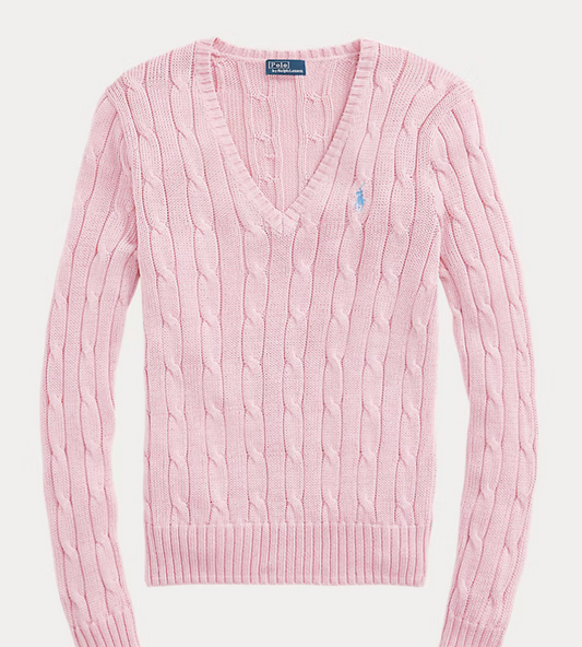 Polo Ralph Lauren Cable-Knit Cotton V-Neck Sweater - Carmel Pink