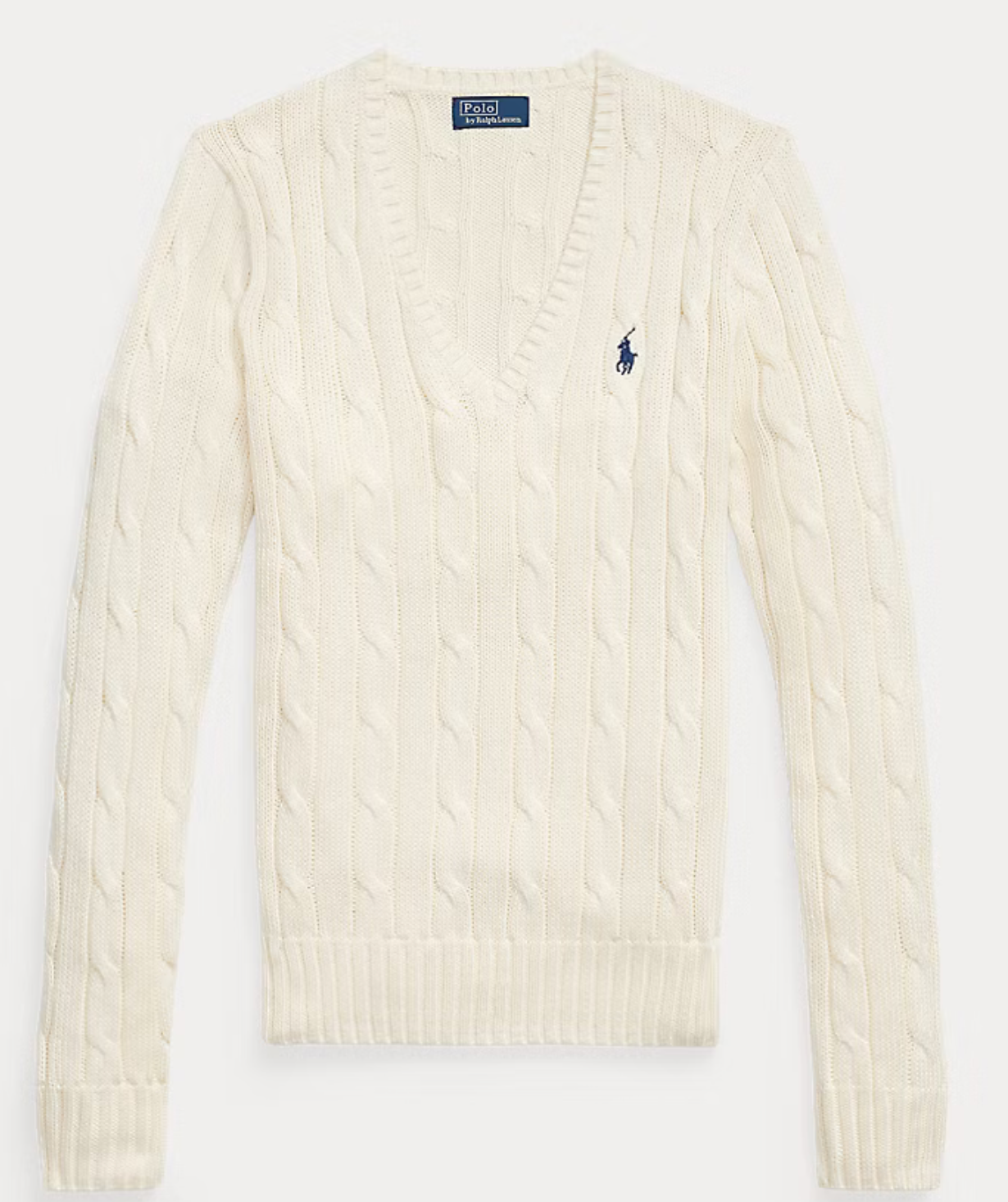 Polo Ralph Lauren Cable-Knit Cotton V-Neck Sweater - Cream