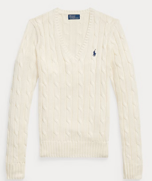 Polo Ralph Lauren Cable-Knit Cotton V-Neck Sweater - Cream
