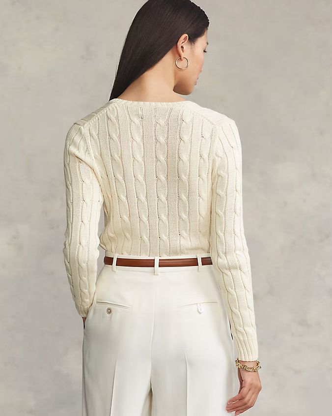 Polo Ralph Lauren Cable-Knit Cotton V-Neck Sweater - Cream