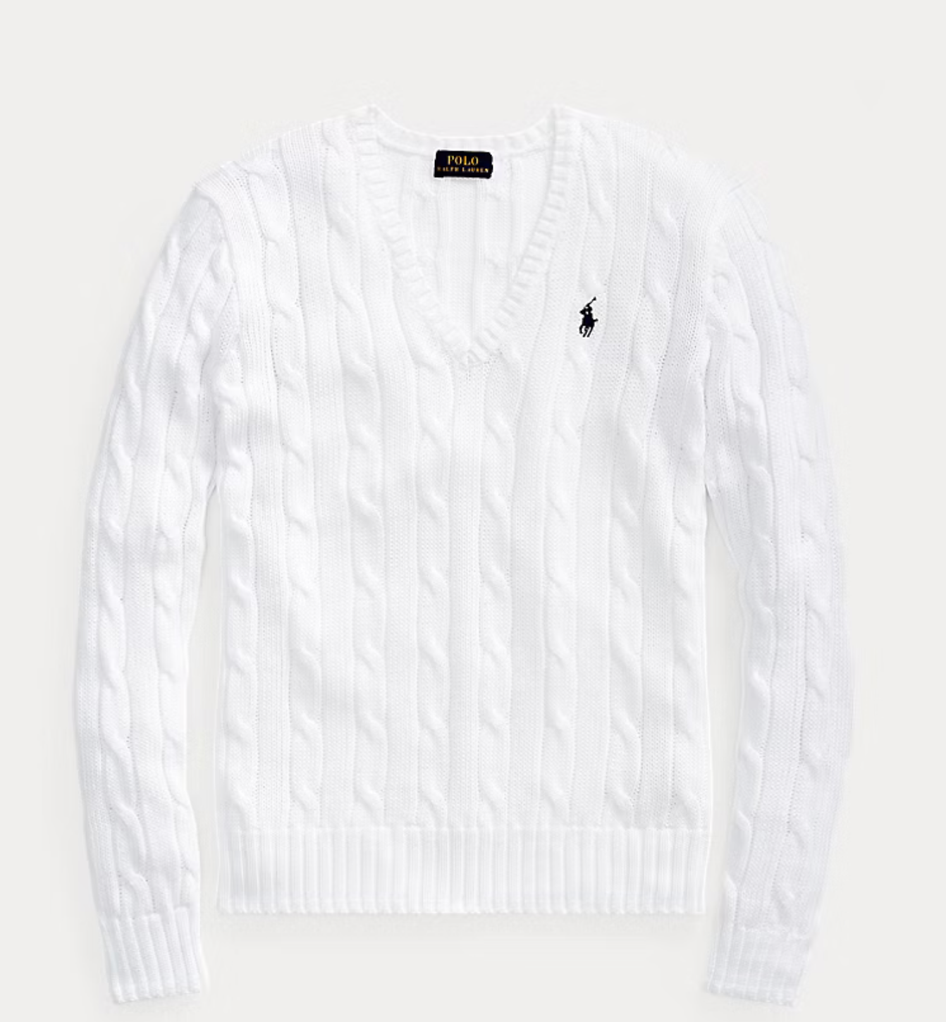 Polo Ralph Lauren Cable-Knit Cotton V-Neck Sweater - White