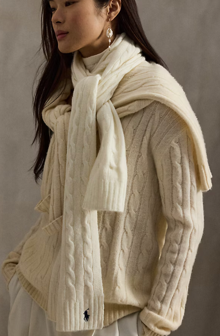 Polo Ralph Lauren Cable-Knit Wool-Cashmere Scarf