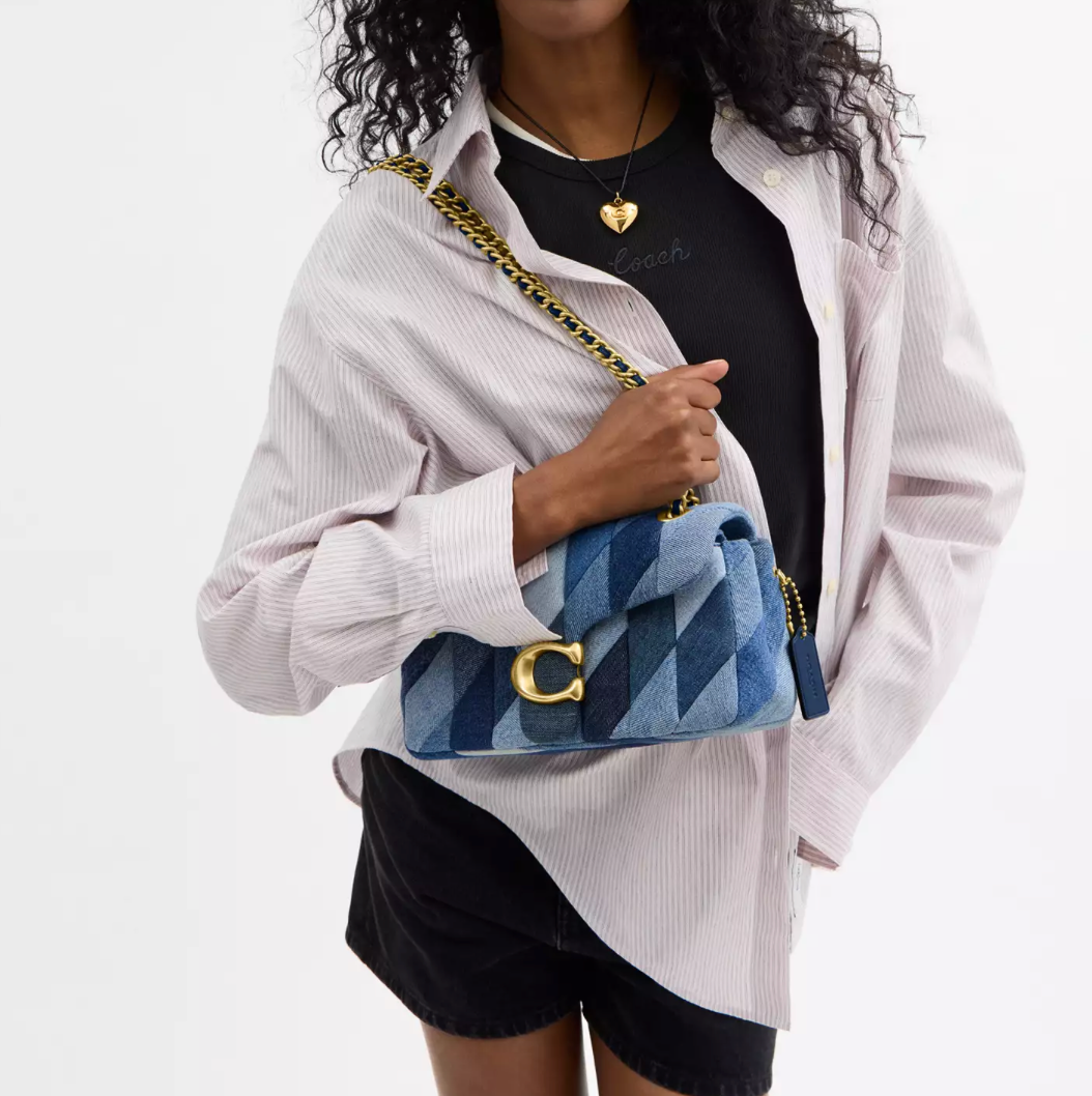Coach Tabby Shoulder Bag 26 With Repurposed Denim Patchwork Quilting