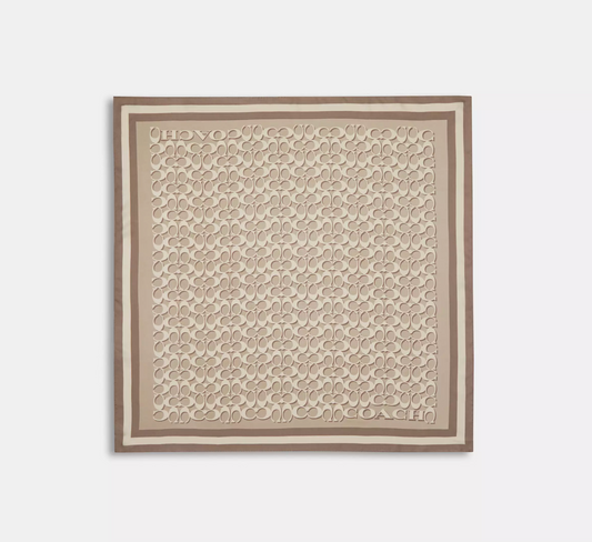 Coach Signature Print Silk Square Scarf - Bone