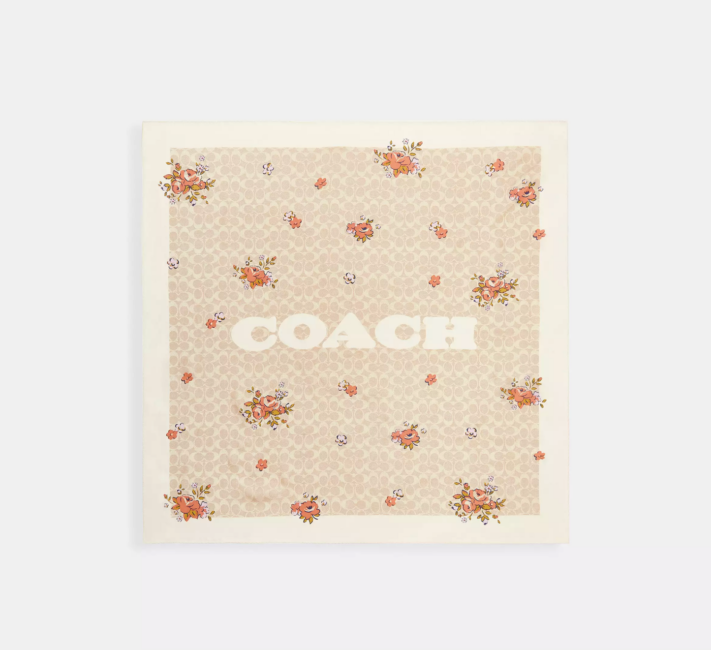 Coach Signature Print Silk Square Scarf - Sand/Pink