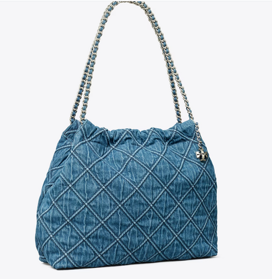Tory Burch Fleming Soft Denim Hobo Bag