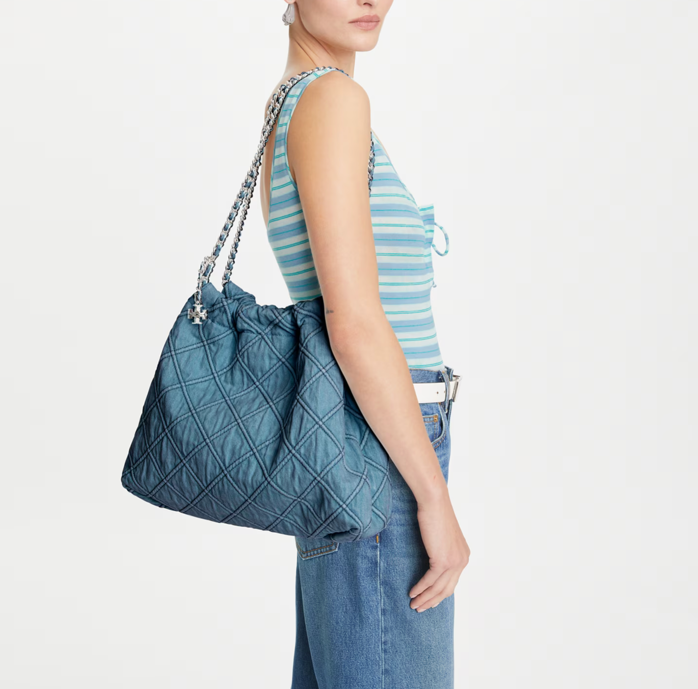 Tory Burch Fleming Soft Denim Hobo Bag