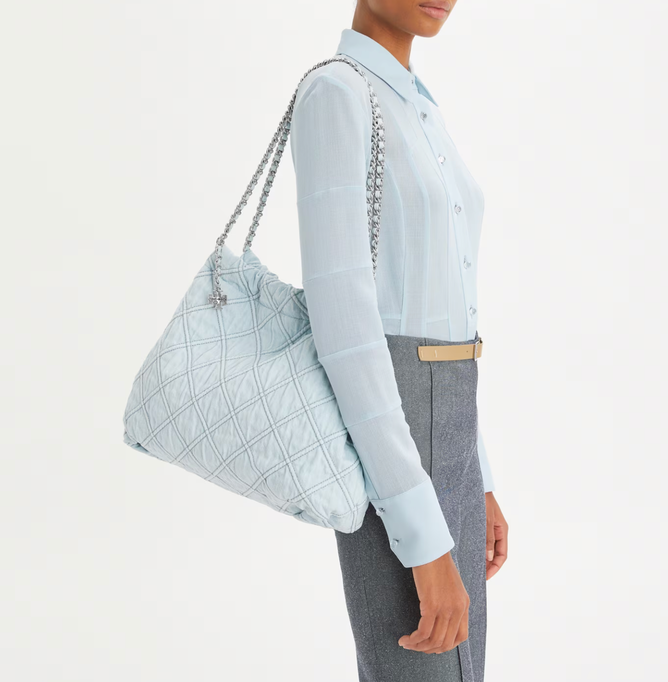 Tory Burch Fleming Soft Denim Hobo Bag