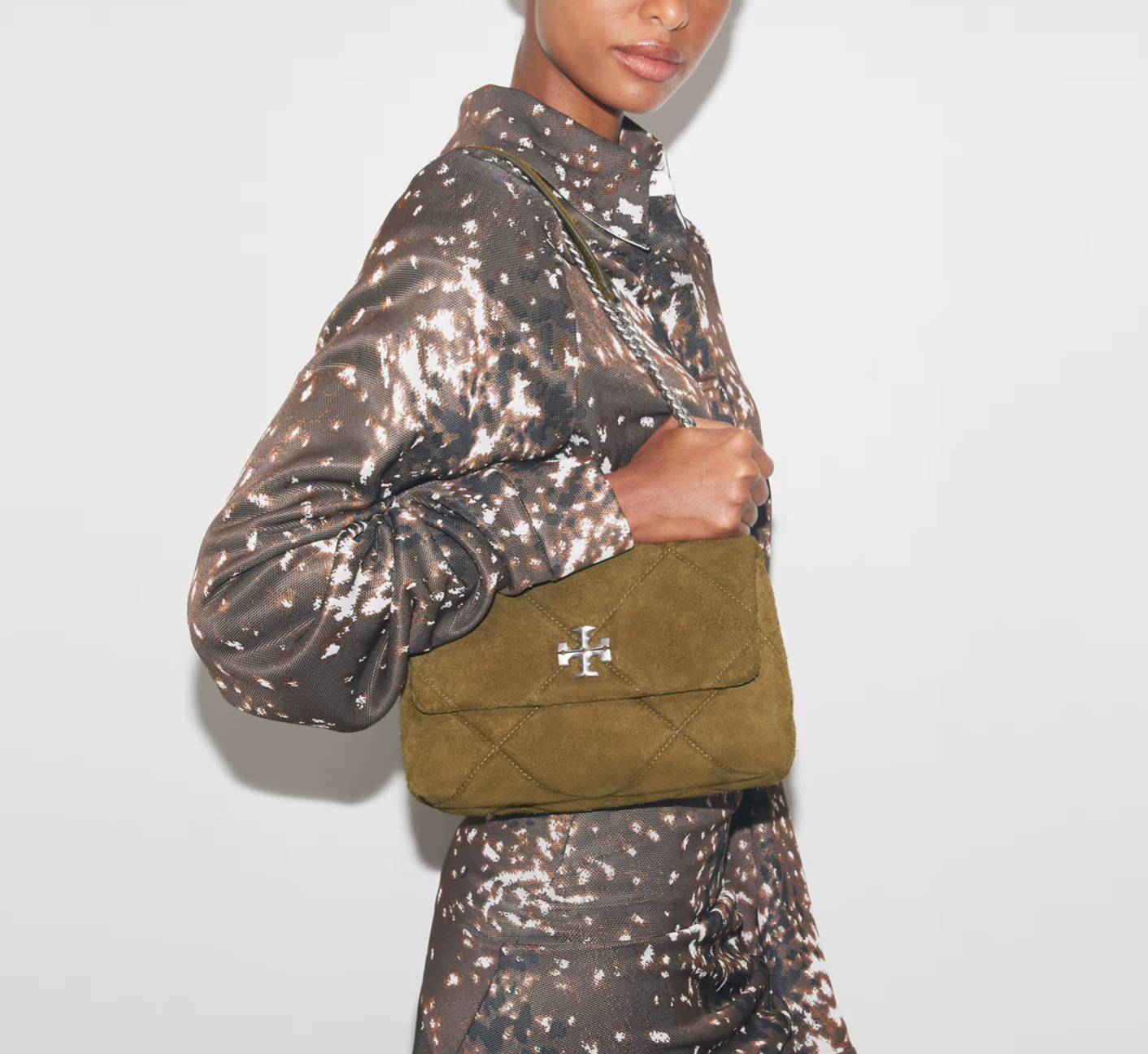 Tory Burch Small Kira Diamond Quilt Suede Shoulder Bag