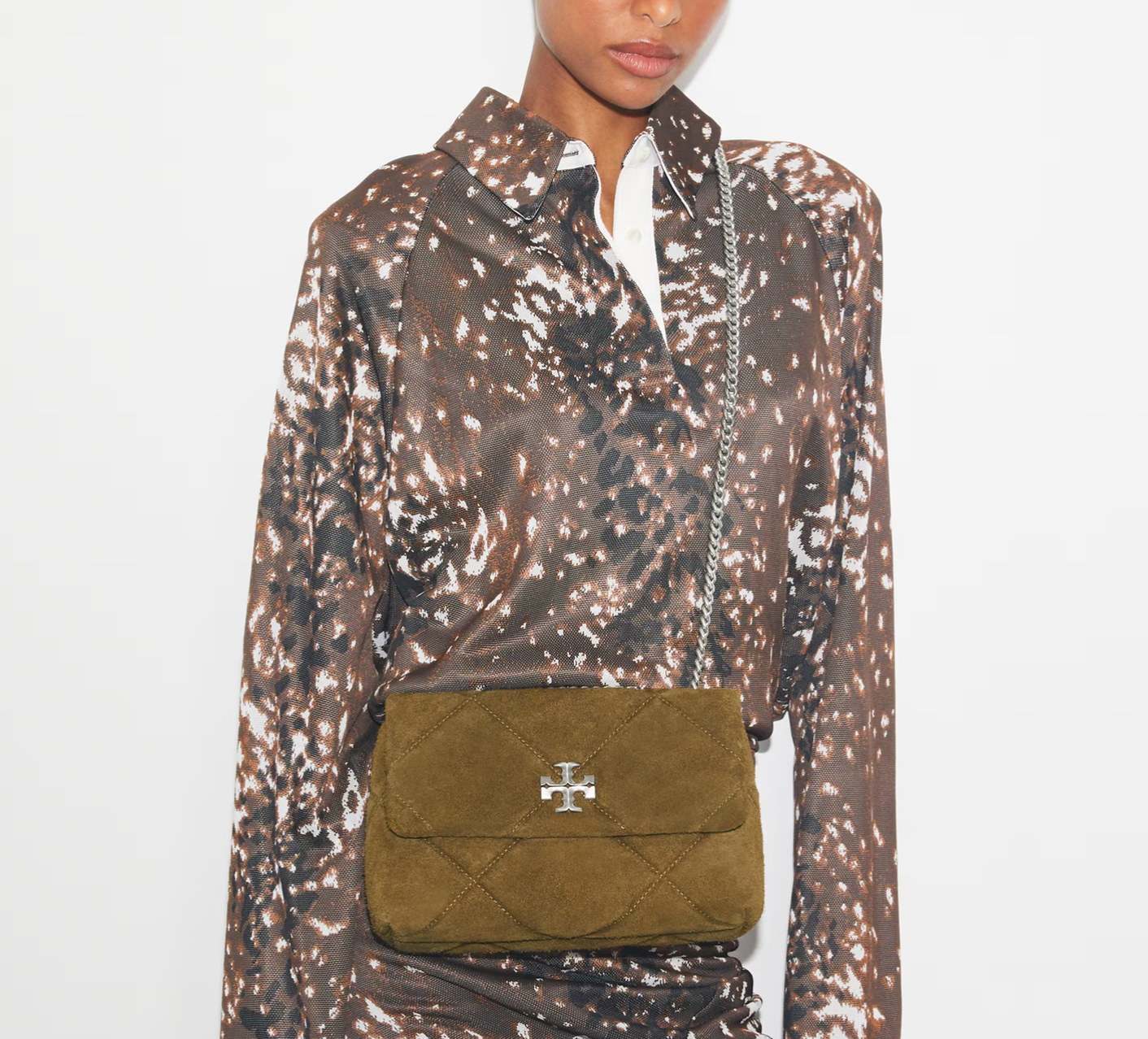 Tory Burch Small Kira Diamond Quilt Suede Shoulder Bag