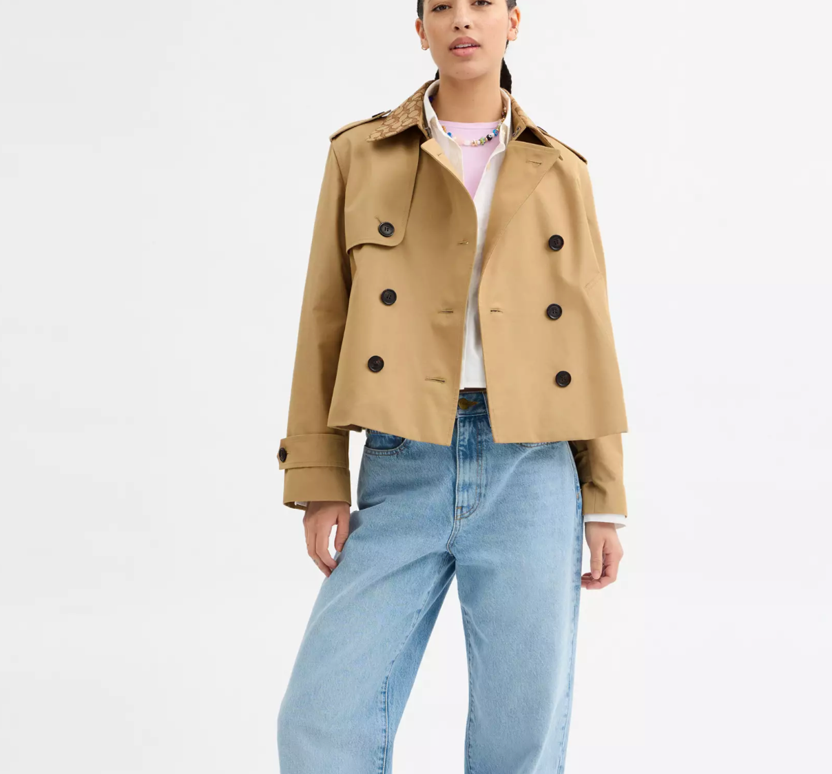 Short Trench Coat With Signature Collar