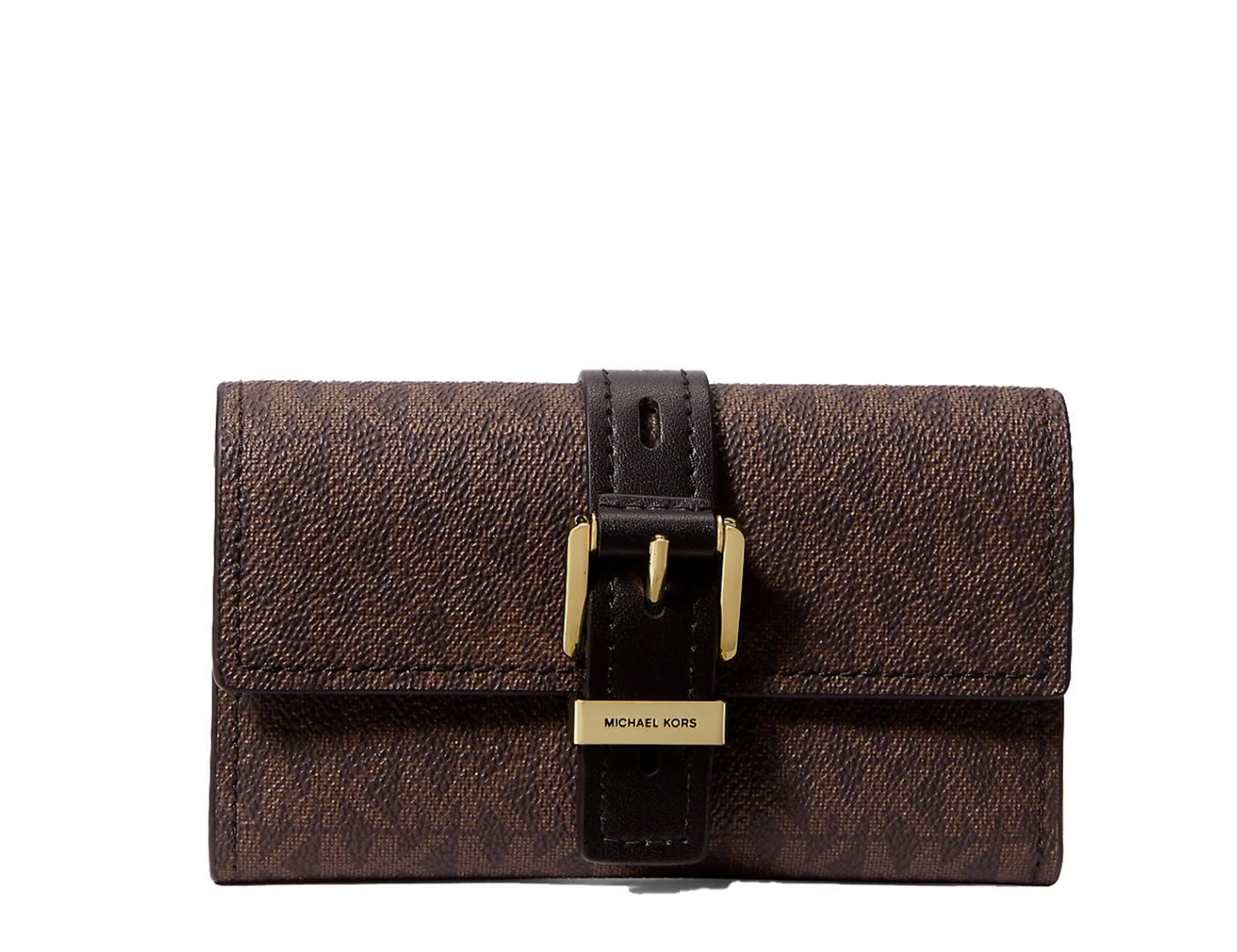 Michael Kors Women's Nolita Medium Signature Logo Tri-Fold Wallet Brown/Black/Gold