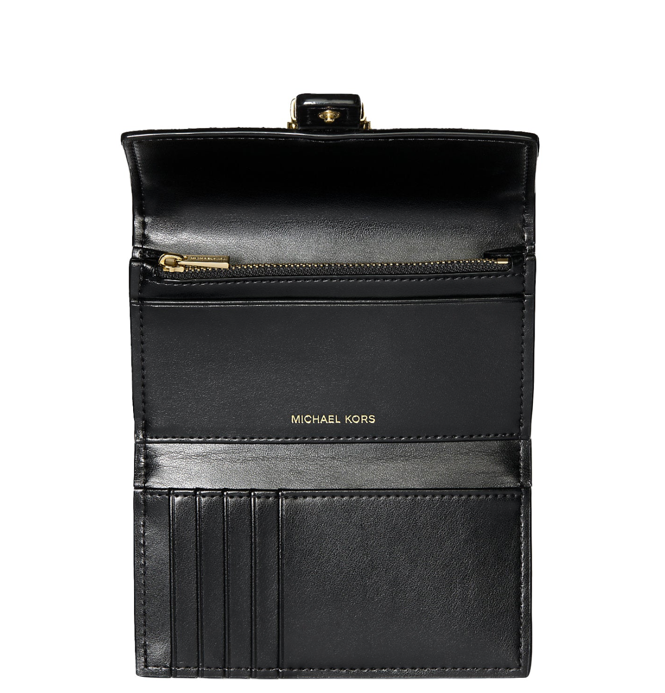 Michael Kors Women's Nolita Medium Signature Logo Tri-Fold Wallet Brown/Black/Gold
