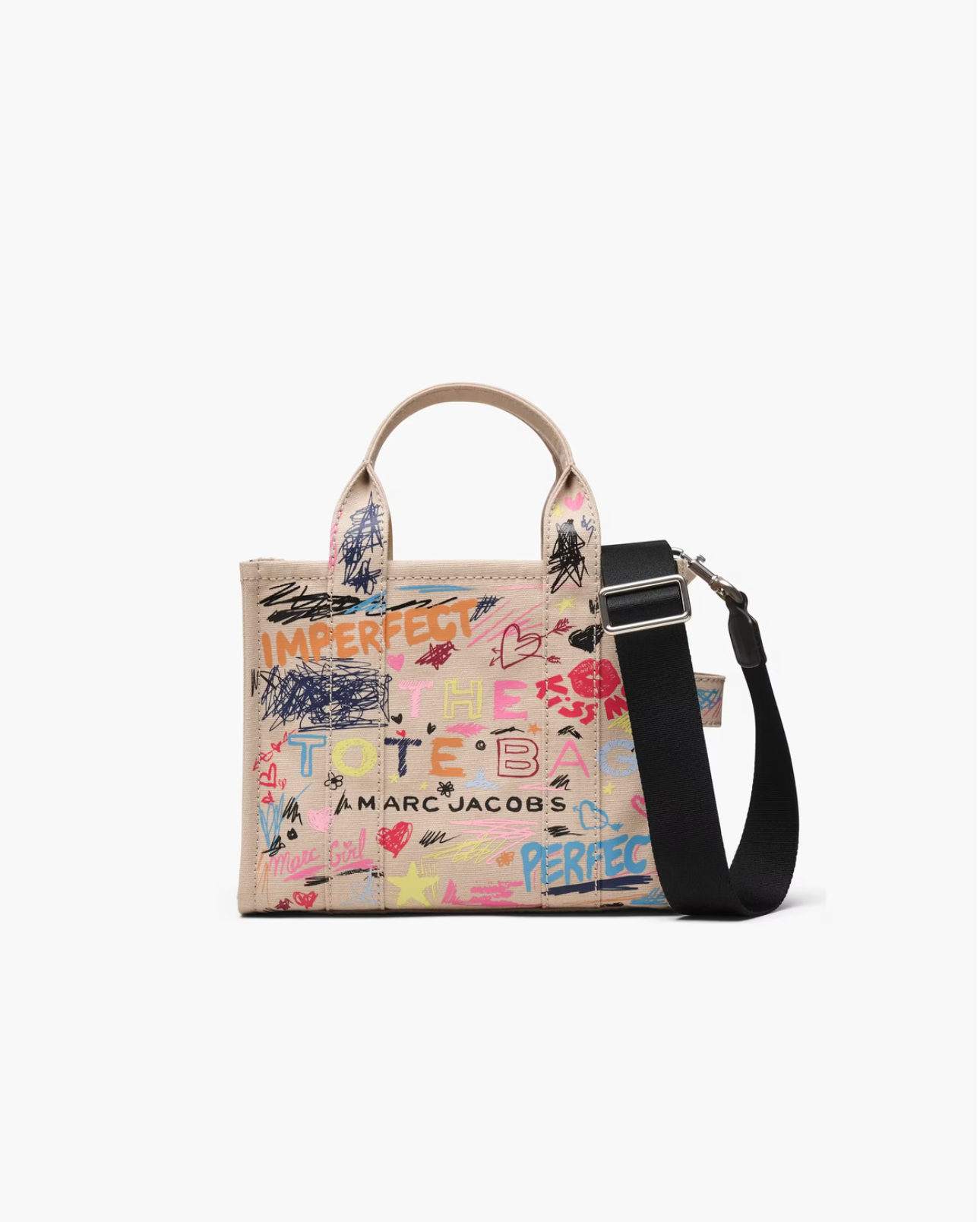 Marc Jacobs The Punk Scribble Canvas Small Tote Bag-Beige Multi