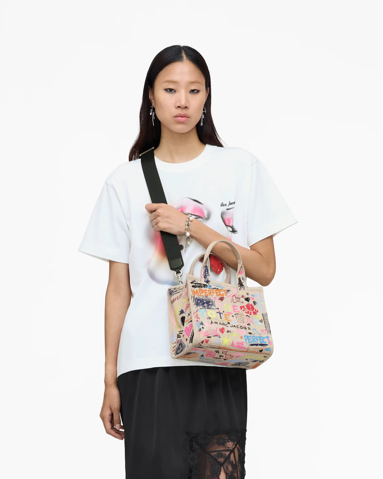 Marc Jacobs The Punk Scribble Canvas Small Tote Bag-Beige Multi