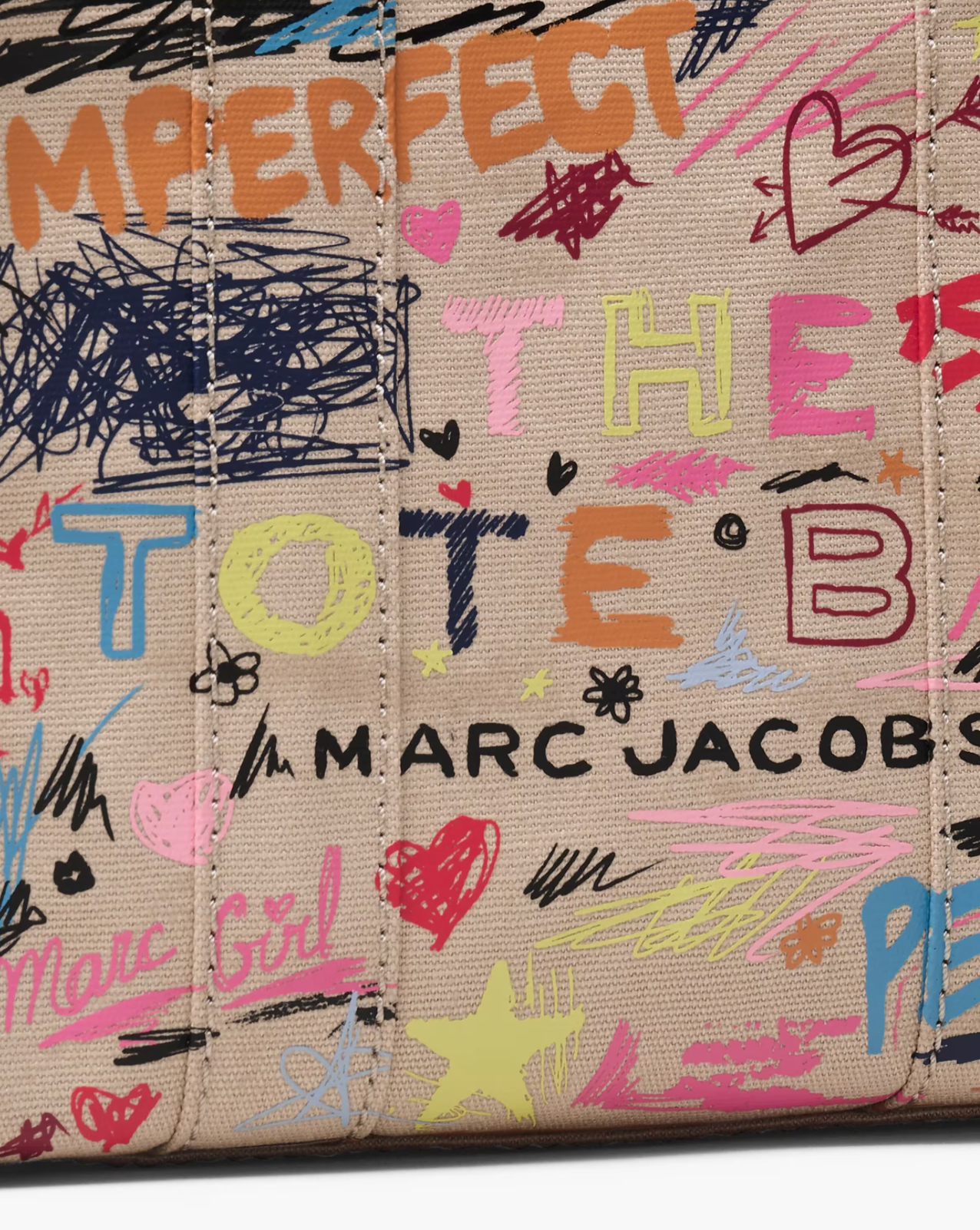 Marc Jacobs The Punk Scribble Canvas Small Tote Bag-Beige Multi